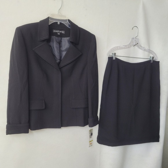 Albert Nipon Skirt Suit Set Women 14 Black Blazer Career Professional Office New